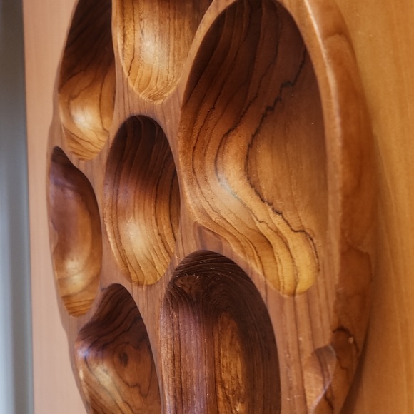 Vintage Hand Carved Teak Wood Divided Serving Dish MCM - Picture 4 of 5